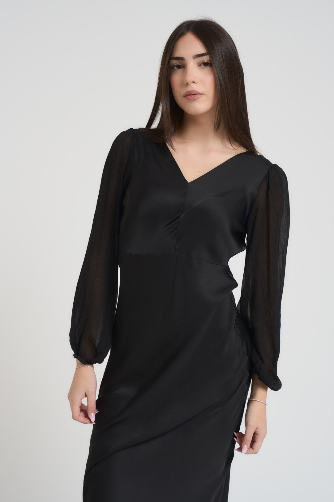 Abito donna lungo satinato nero TF1599 NERO VICOLO 