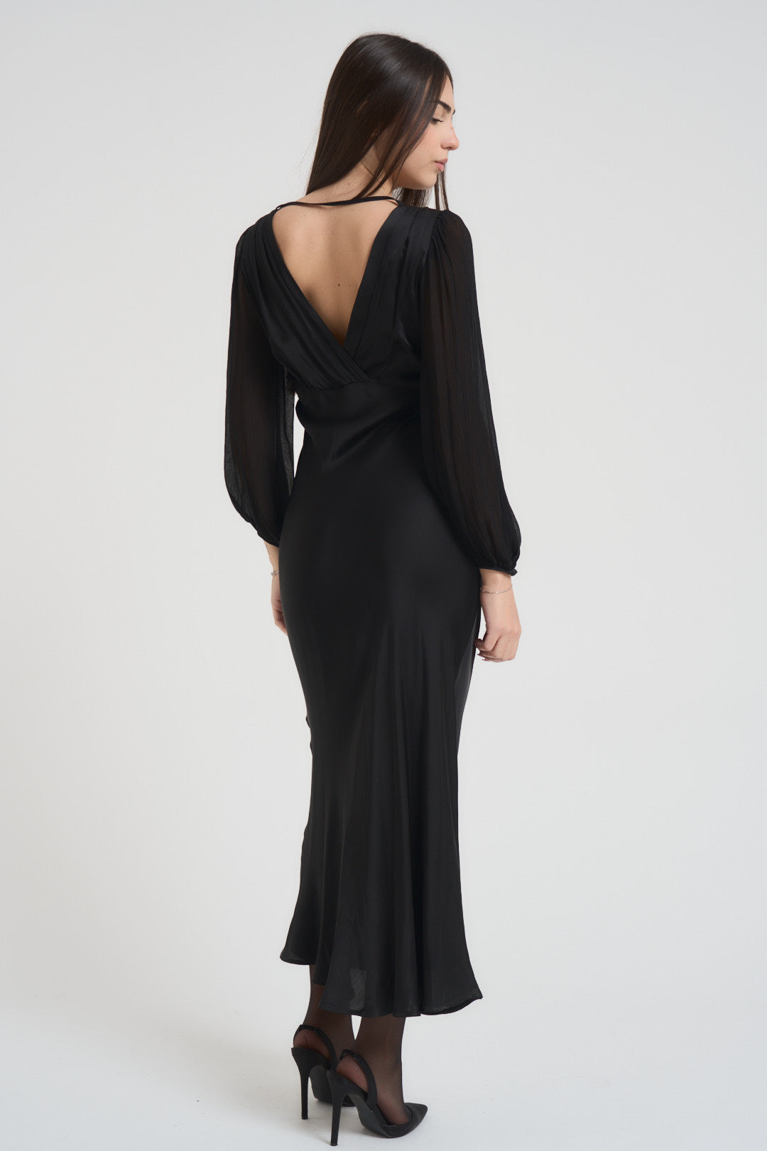 Abito donna lungo satinato nero TF1599 NERO VICOLO 