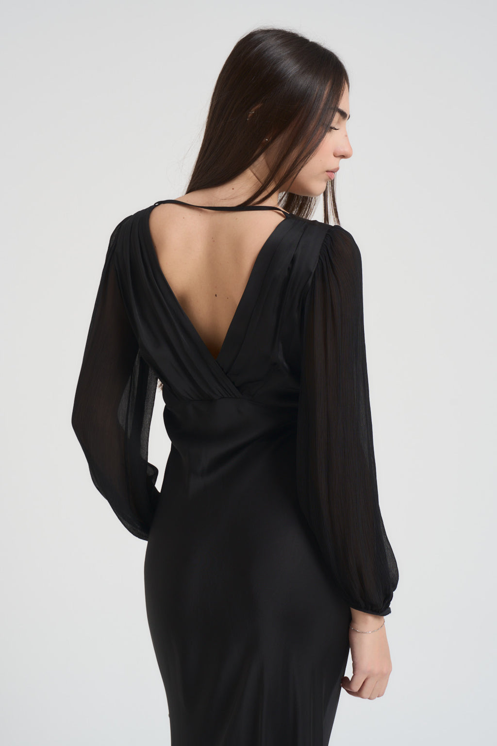 Abito donna lungo satinato nero TF1599 NERO VICOLO 