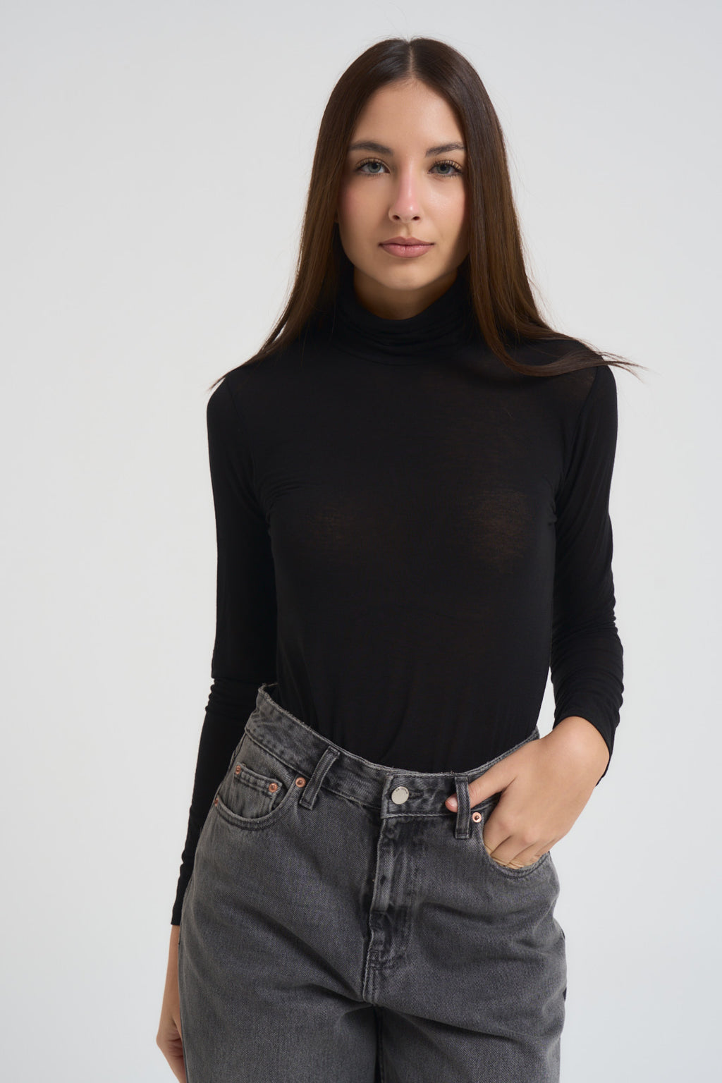 Maglia donna a collo alto nera 10874 NERO VITTO 