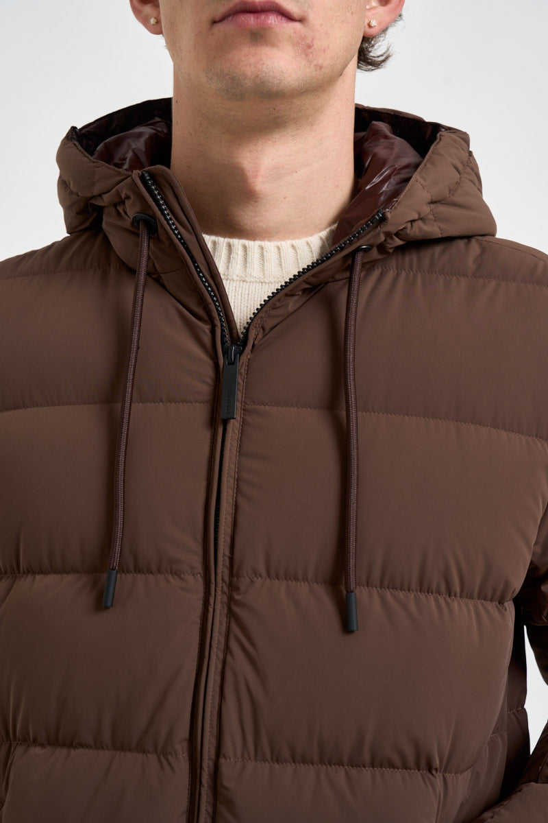 Piumino uomo corto con cappuccio marrone VERBIER N78641290 AFTER LABEL 