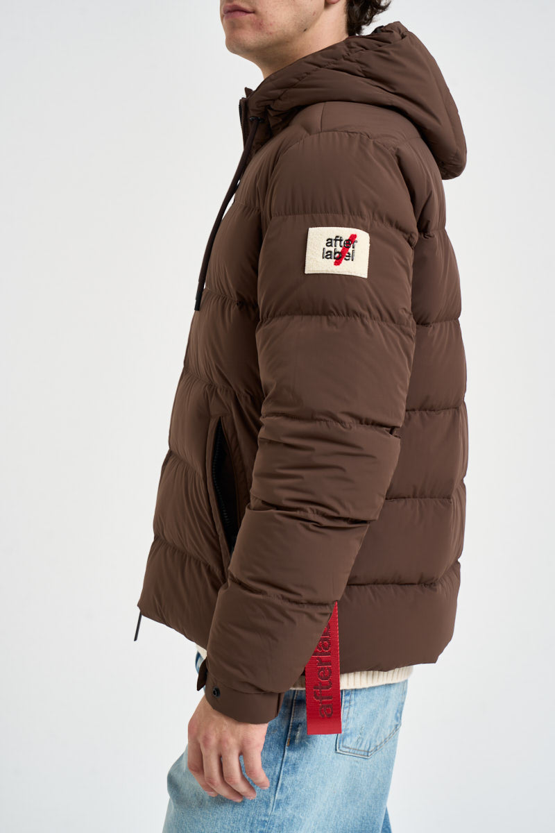 Piumino uomo corto con cappuccio marrone VERBIER N78641290 AFTER LABEL 