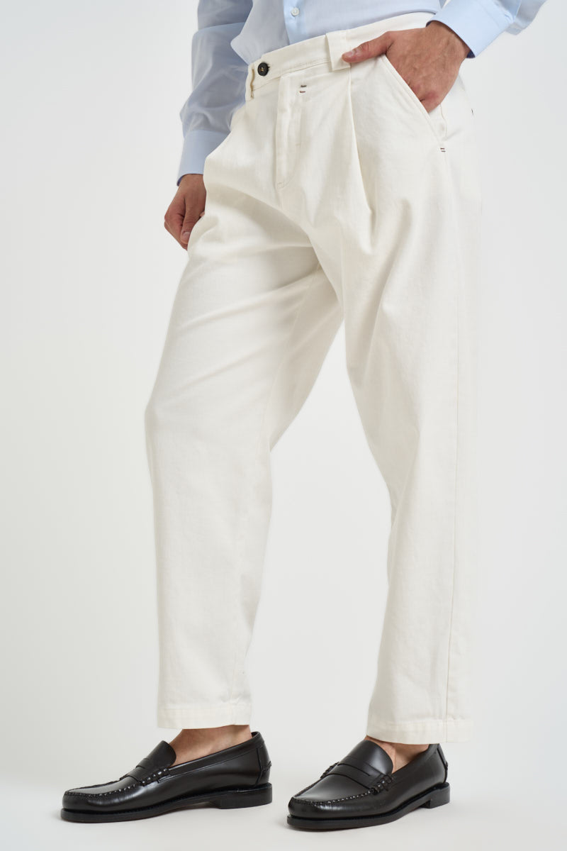 Pantalone uomo con pinces in cotone bianco 2788Y ACCIAIOLATTE ALTA TENSIONE 