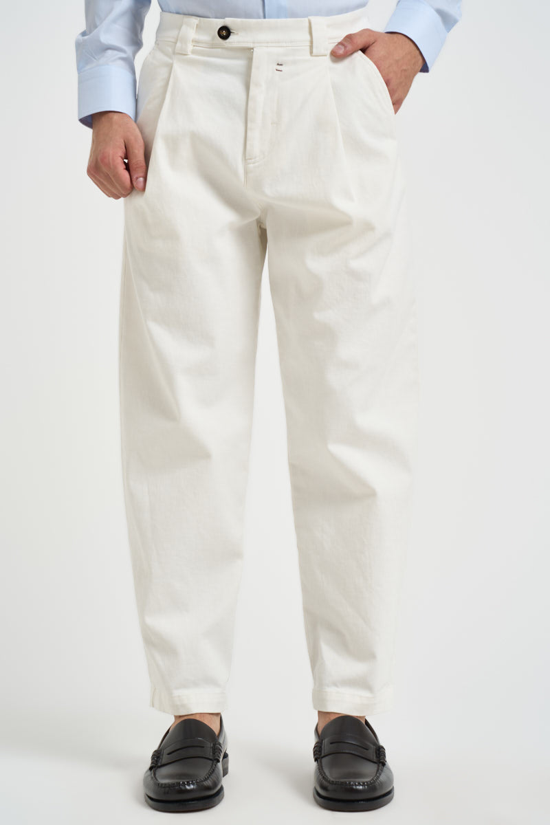 Pantalone uomo con pinces in cotone bianco 2788Y ACCIAIOLATTE ALTA TENSIONE 