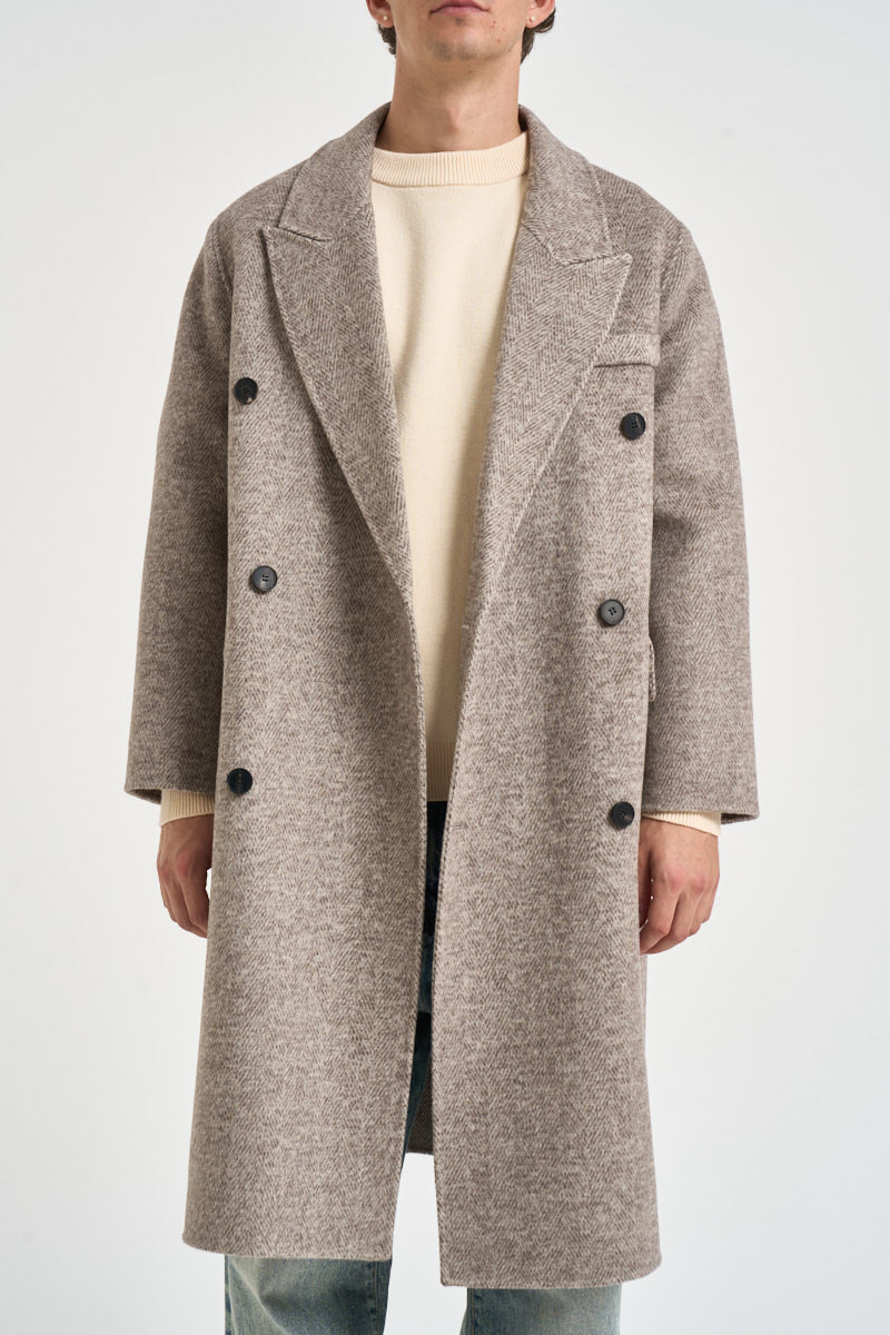 Cappotto uomo lungo doppiopetto tortora mélange B6AC0037 CIOCCOLATO AMARANTO 