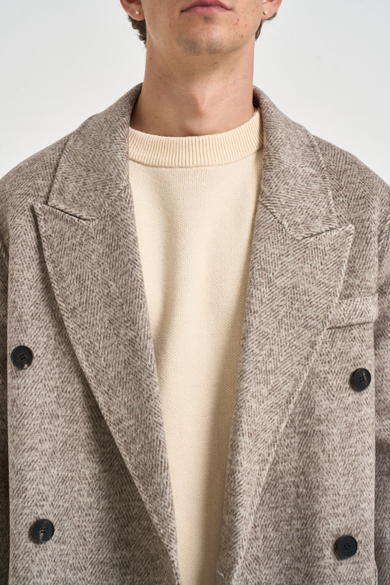 Cappotto uomo lungo doppiopetto tortora mélange B6AC0037 CIOCCOLATO AMARANTO 