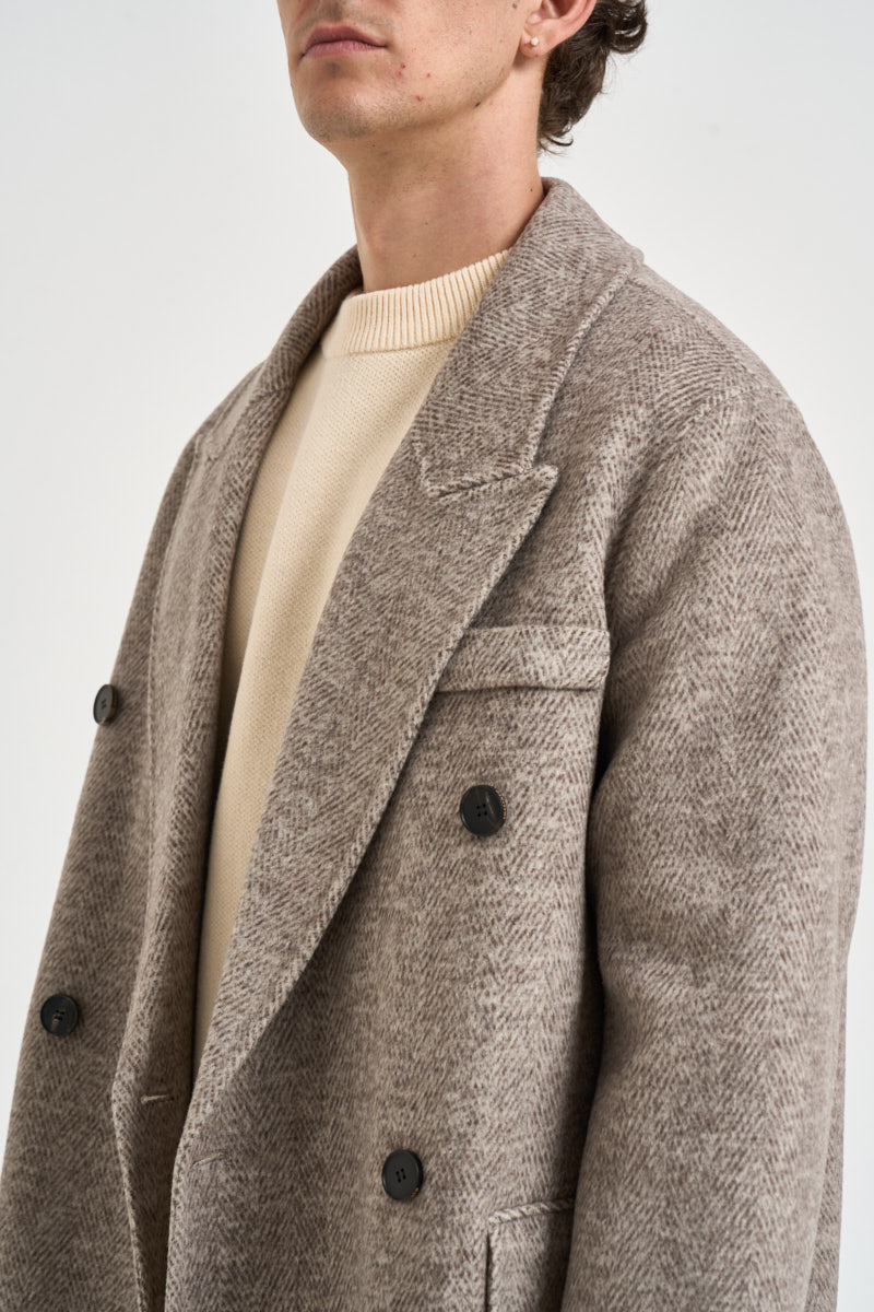 Cappotto uomo lungo doppiopetto tortora mélange B6AC0037 CIOCCOLATO AMARANTO 