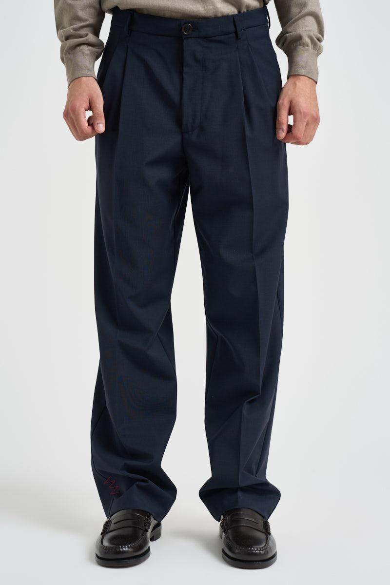 Pantaloni uomo relaxed fit palazzo blu notte B6AC0046 NAVY AMARANTO 