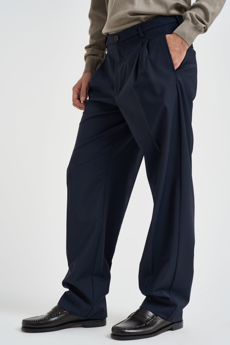 Pantaloni uomo relaxed fit palazzo blu notte B6AC0046 NAVY AMARANTO 
