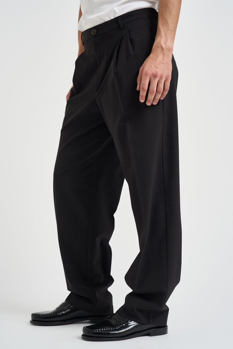 Pantaloni uomo relaxed fit palazzo neri B6AC0046 NERO AMARANTO 