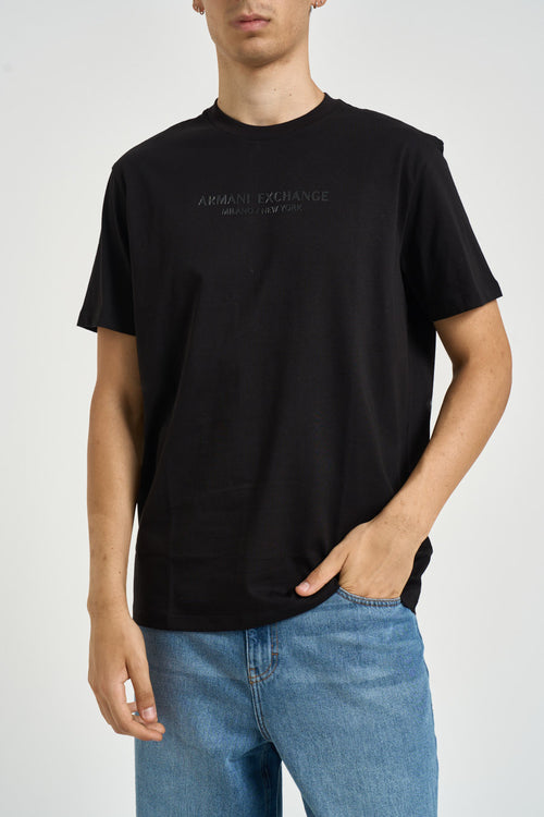 T-shirt uomo girocollo con logo nera - 1