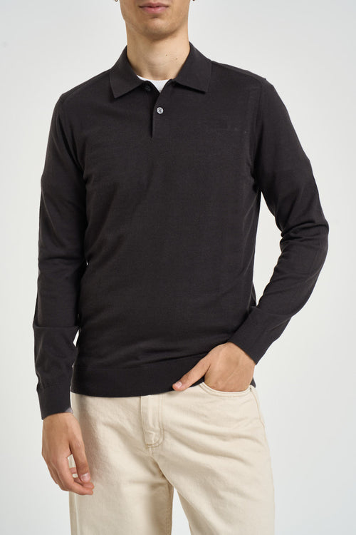 Polo uomo a maniche lunghe marrone - 1