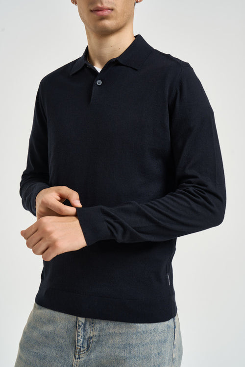 Polo uomo a maniche lunghe blu - 2