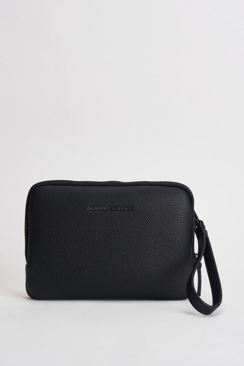 Pochette uomo nera con texture martellata - 1