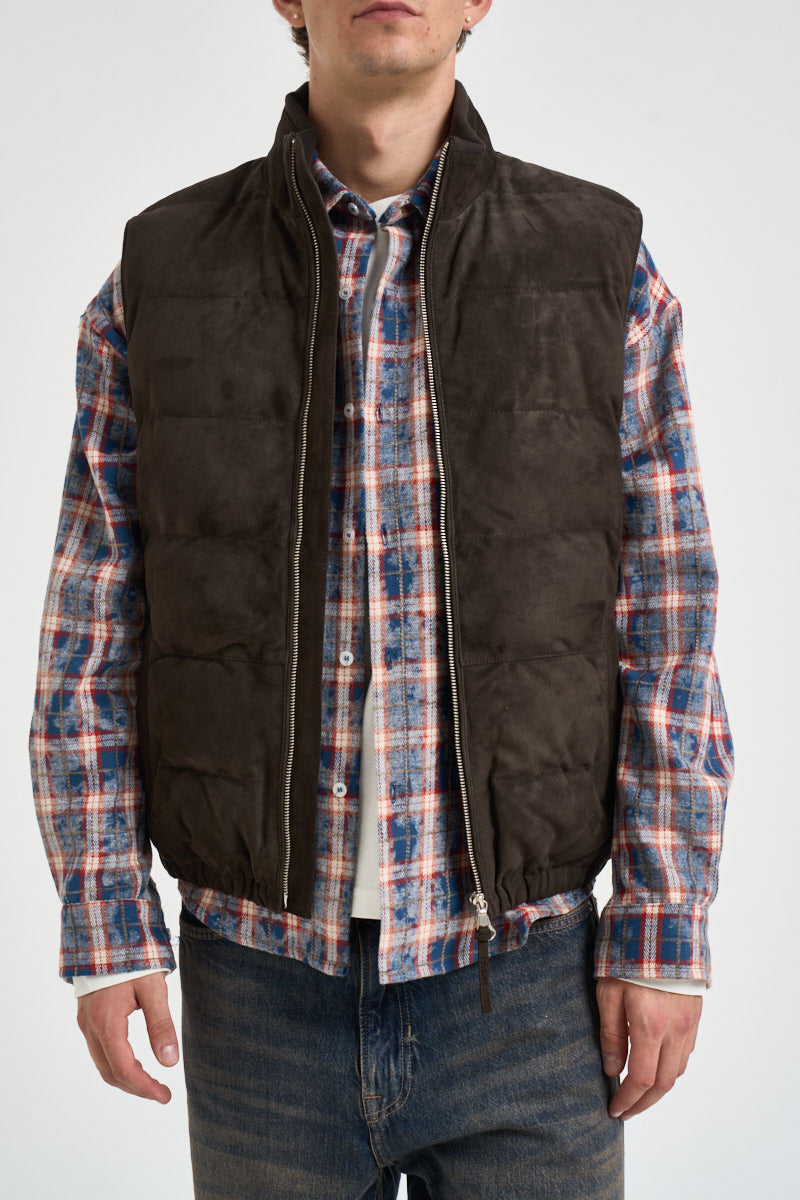 Gilet uomo imbottito in suede moro P12 SUEDE290 AT.P.CO 