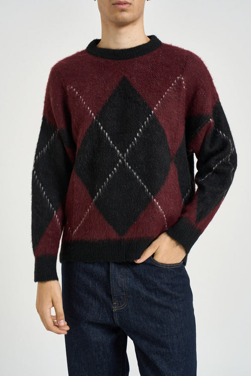 Maglione uomo girocollo con rombi bordeaux e nero - 1