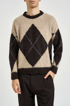 Maglione uomo girocollo con rombi beige e marrone 262268 134 BERNA 