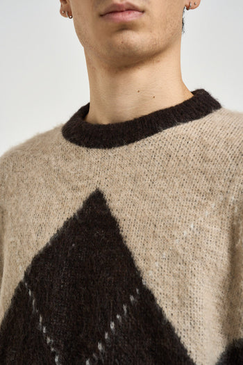 Maglione uomo girocollo con rombi beige e marrone - 4