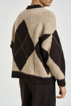 Maglione uomo girocollo con rombi beige e marrone 262268 134 BERNA 