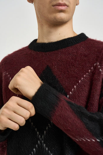 Maglione uomo girocollo con rombi bordeaux e nero - 3