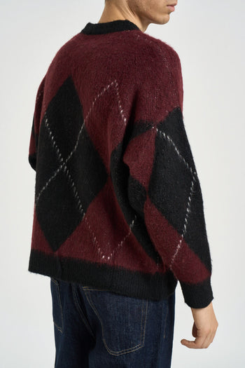 Maglione uomo girocollo con rombi bordeaux e nero - 4