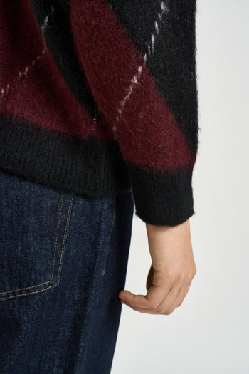 Maglione uomo girocollo con rombi bordeaux e nero - 6