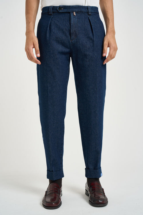 Pantalone uomo con pinces blu denim - 1