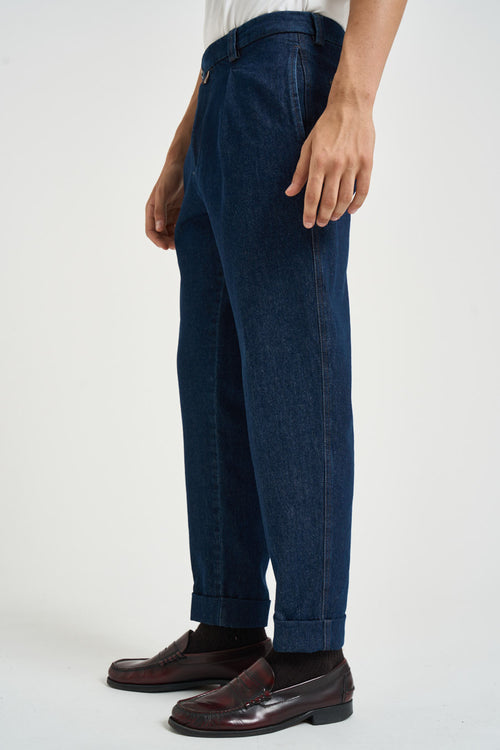 Pantalone uomo con pinces blu denim - 2