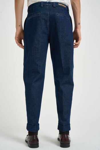 Pantalone uomo con pinces blu denim - 3