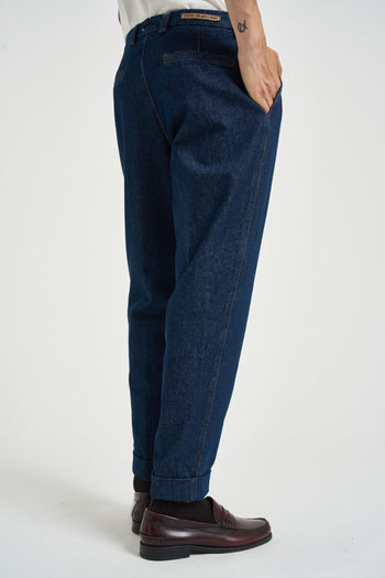 Pantalone uomo con pinces blu denim - 4