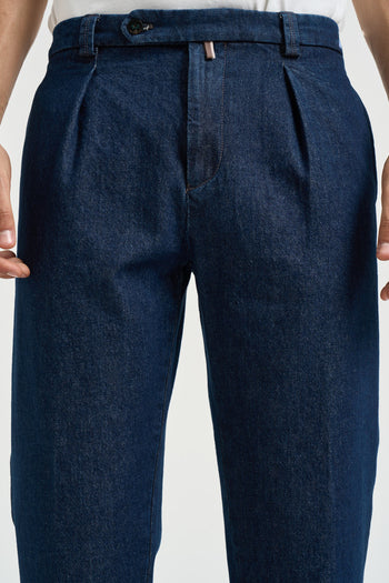 Pantalone uomo con pinces blu denim - 5