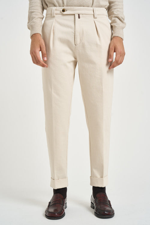 Pantalone uomo con pinces panna