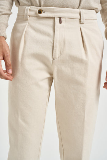 Pantalone uomo con pinces panna - 5