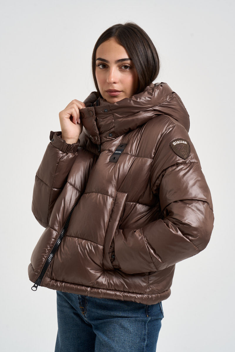 Piumino donna Gloria cropped lucido marrone bronzato 26WBLDC02071 30B BLAUER 