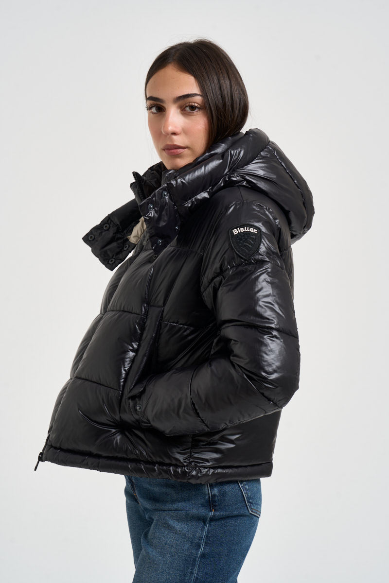 Piumino donna Gloria cropped lucido nero 26WBLDC02071 999 BLAUER 