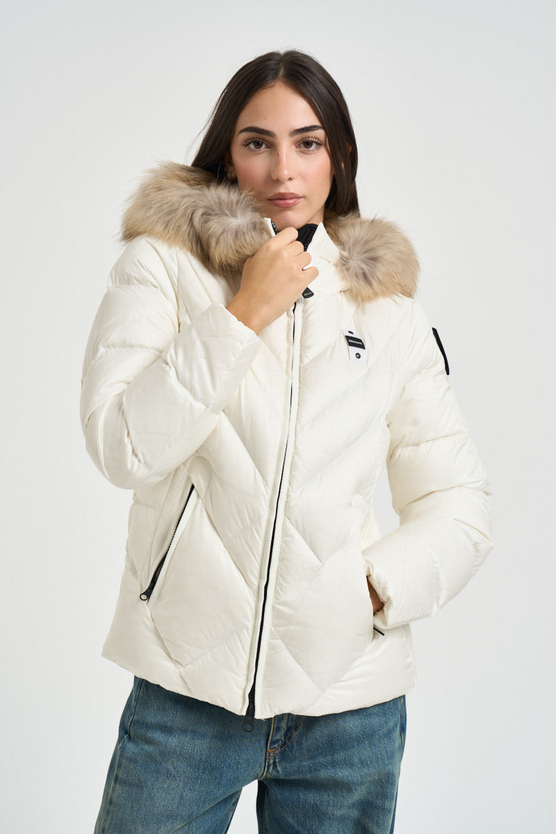 Piumino donna trapuntato con cappuccio bianco 26WBLDC03041 100BI BLAUER 