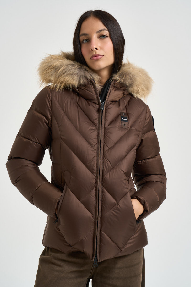 Piumino donna trapuntato con cappuccio marrone 26WBLDC03041 30B BLAUER 