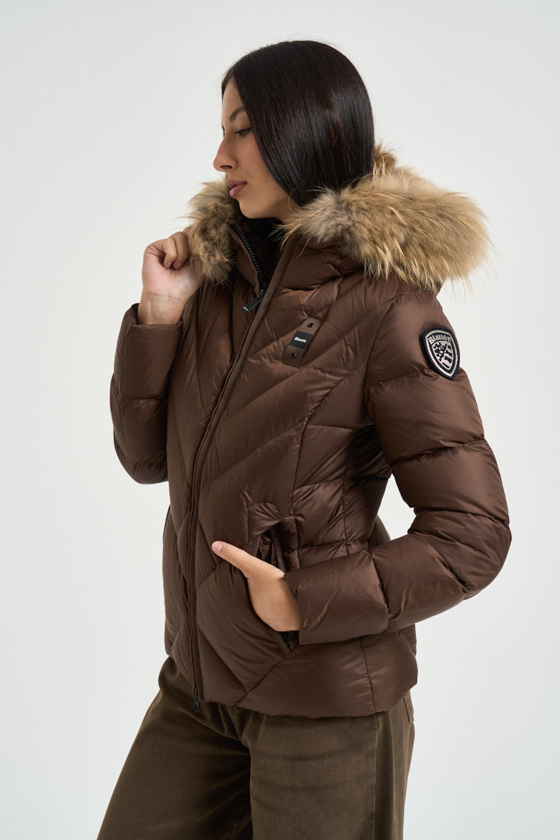 Piumino donna trapuntato con cappuccio marrone 26WBLDC03041 30B BLAUER 