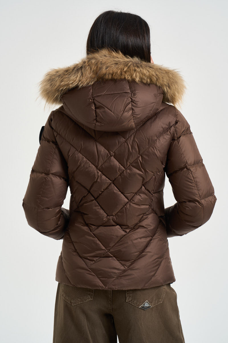 Piumino donna trapuntato con cappuccio marrone 26WBLDC03041 30B BLAUER 
