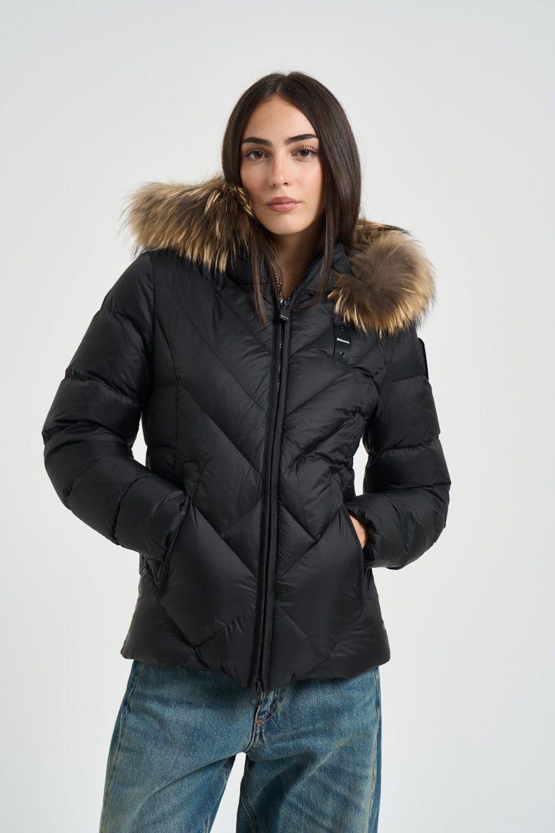 Piumino donna trapuntato con cappuccio nero 26WBLDC03041 999 BLAUER 