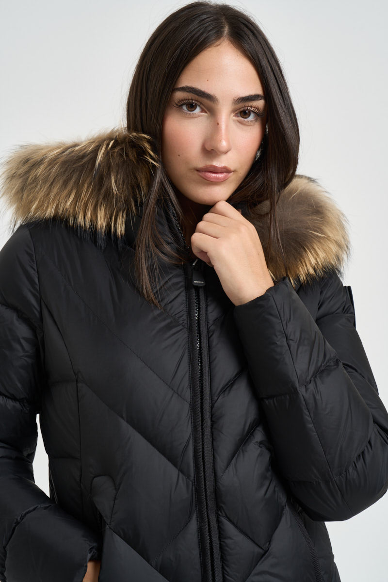Piumino donna trapuntato con cappuccio nero 26WBLDC03041 999 BLAUER 