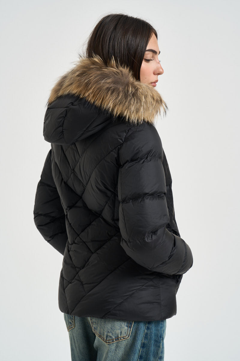 Piumino donna trapuntato con cappuccio nero 26WBLDC03041 999 BLAUER 