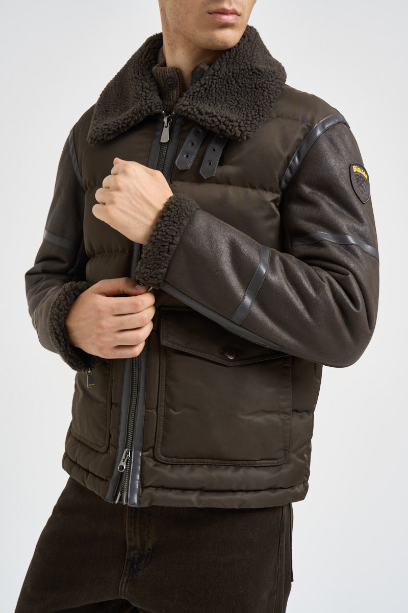Giacca uomo maniche in eco pelle marrone 26WBLUC02239 382 BLAUER 