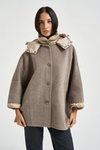 Cappotto donna over con cappuccio tortora 9818 WLA6170 BOMBOOGIE 
