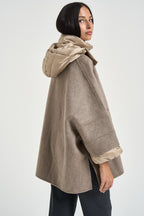 Cappotto donna over con cappuccio tortora 9818 WLA6170 BOMBOOGIE 
