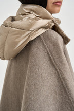 Cappotto donna over con cappuccio tortora 9818 WLA6170 BOMBOOGIE 