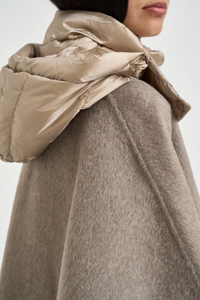 Cappotto donna over con cappuccio tortora 9818 WLA6170 BOMBOOGIE 