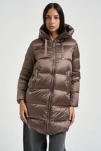 Piumino donna midi marrone GENEVA6630 DLC6148 BOMBOOGIE 