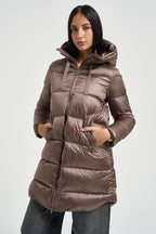 Piumino donna midi marrone GENEVA6630 DLC6148 BOMBOOGIE 