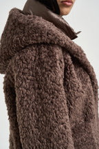 Giacca donna in ecopelliccia con cappuccio marrone GW9191 SFC6148 BOMBOOGIE 